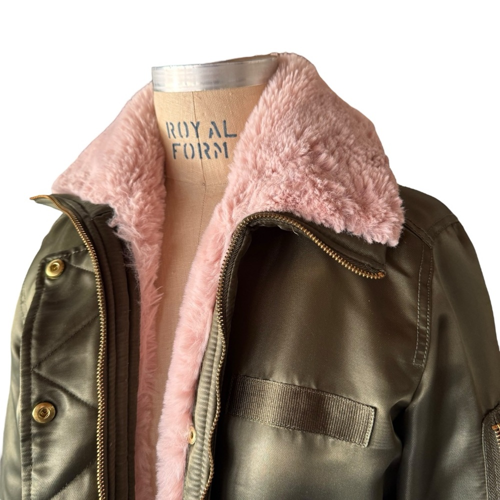 GAP Green and Pink Fur Bomber Jacket - Picture 2 of 7
